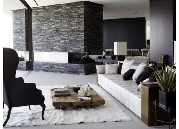 Receive the natural home - natural stone wall in the living room