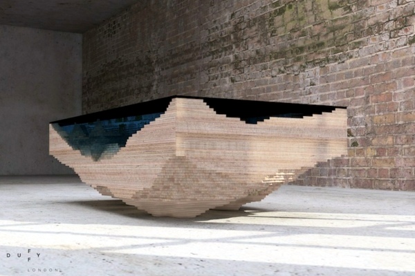Designer Möbel - Reminds Design table in glass and wood to the depth of the ocean