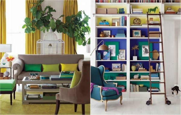 Bright colors in interior design combine - dominant and complementary shades