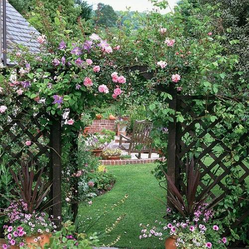 Cool garden design with Rose Arch