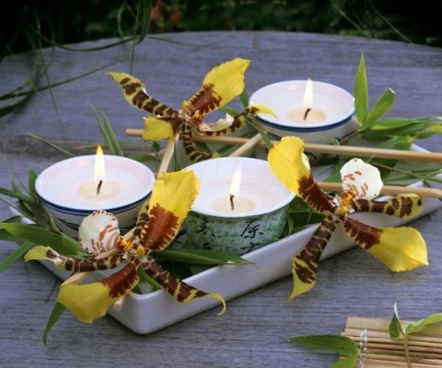 Elegant table decoration with orchid - tender and decoration: Elegant table decoration with orchid - tender and decoration: