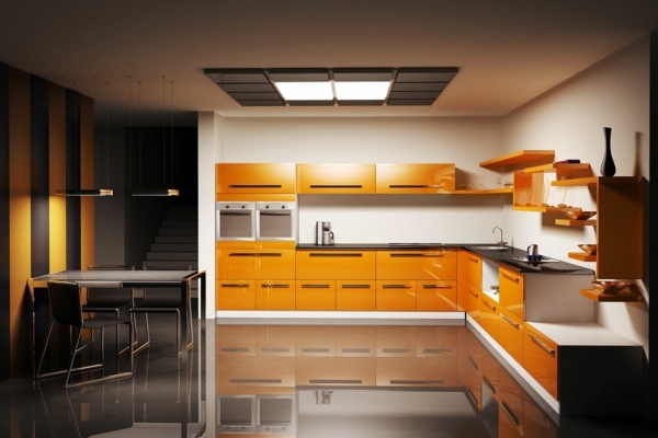 Modern colors in the modern kitchen - yellow, blue, beige