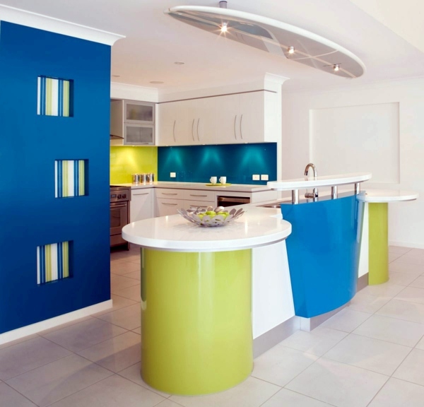 Modern colors in the modern kitchen - yellow, blue, beige