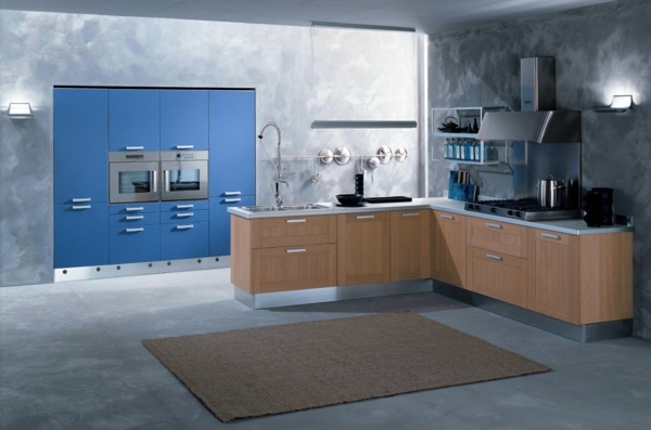Modern colors in the modern kitchen - yellow, blue, beige
