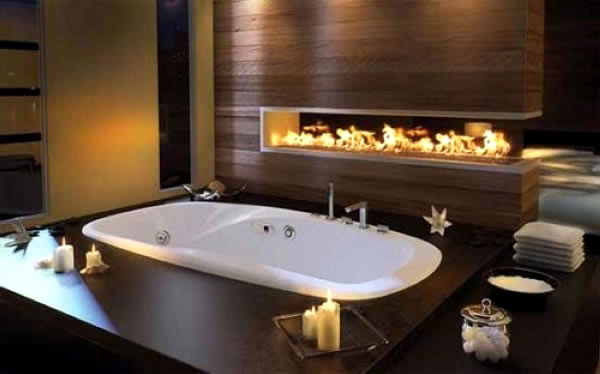 Bathroom designs with built-in fireplaces
