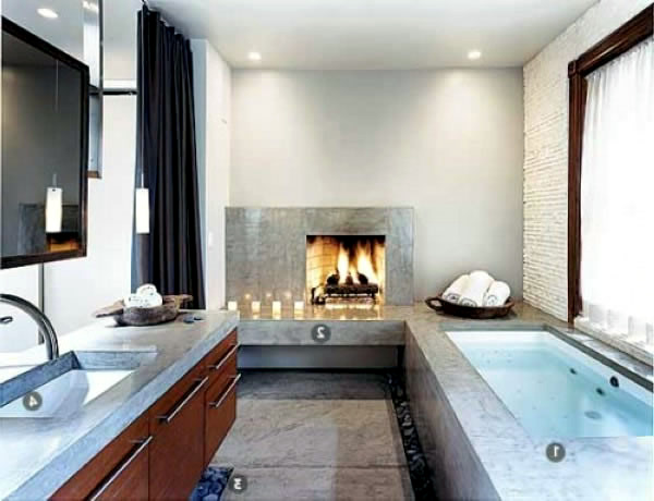 Bathroom designs with built-in fireplaces Bathroom designs with built-in fireplaces