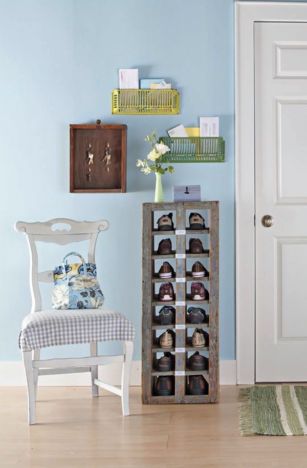 A DIY shoe rack may seem interesting and chic