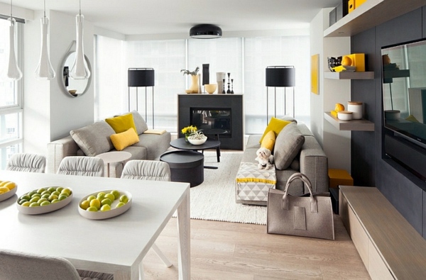 Living room color scheme - gray and yellow