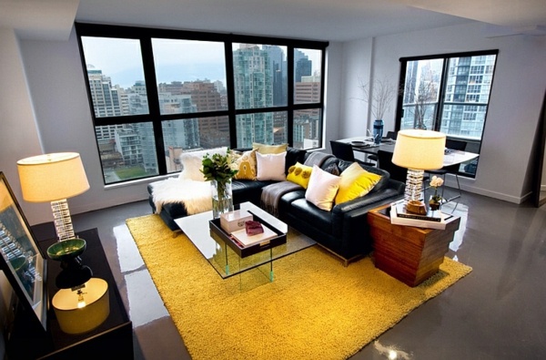 Living room color scheme - gray and yellow