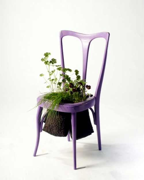 Recycled furniture used as plant containers by Peter Bottazzi and Denise Bonapace