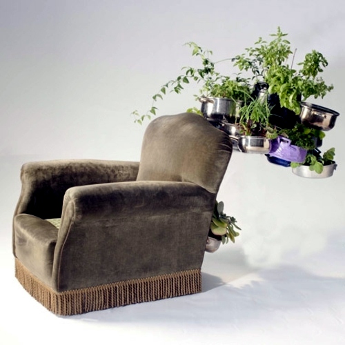 Recycled furniture used as plant containers by Peter Bottazzi and Denise Bonapace