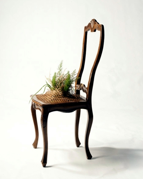 Recycled furniture used as plant containers by Peter Bottazzi and Denise Bonapace