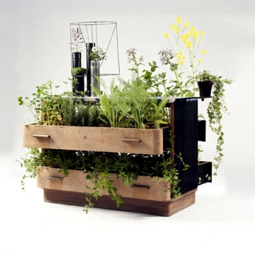 Recycled furniture used as plant containers by Peter Bottazzi and Denise Bonapace