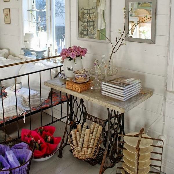 Redesign old furniture - use the old sewing machine as vintage furniture
