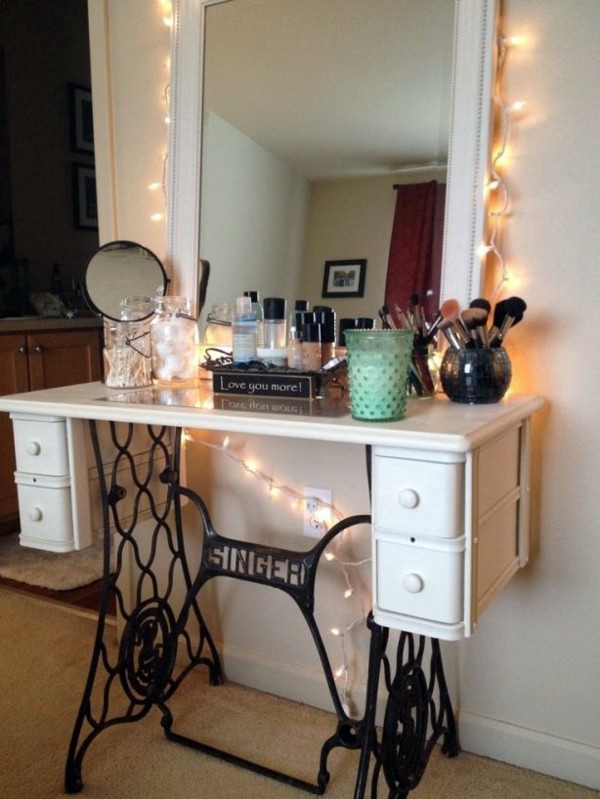Redesign old furniture - use the old sewing machine as vintage furniture