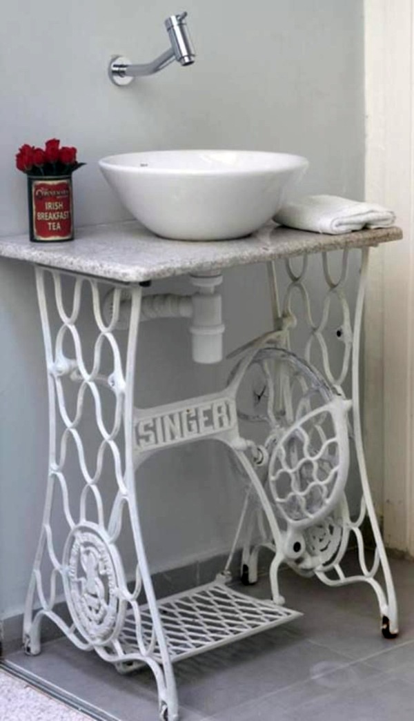 Redesign old furniture - use the old sewing machine as vintage furniture