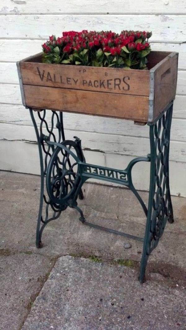 Redesign old furniture - use the old sewing machine as vintage furniture