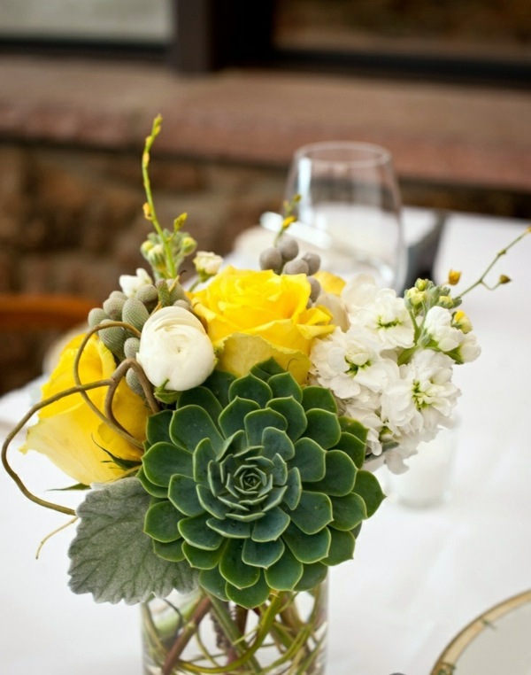 Table Decoration In Green And Yellow Colors For A Festive Mood