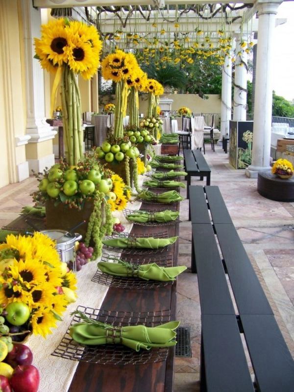 Table Decoration In Green And Yellow Colors For A Festive Mood