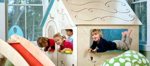 Children's room design - cool play beds for toddlers made of natural wood