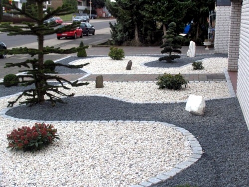 Front yard landscaping with gravel