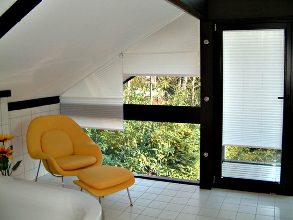 Triangular windows darken - window blinds or window films apply
