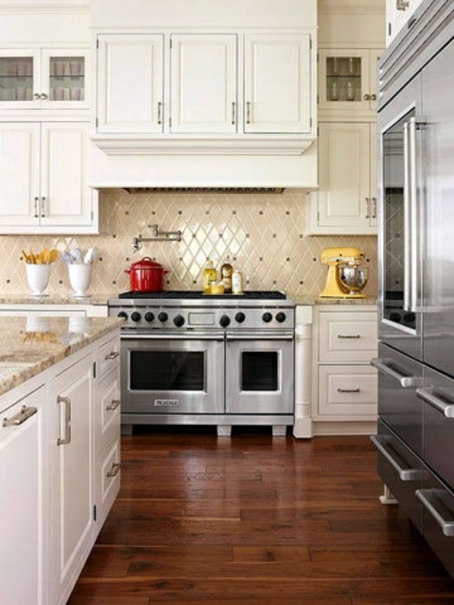 Wood flooring in the kitchen for a homely atmosphere