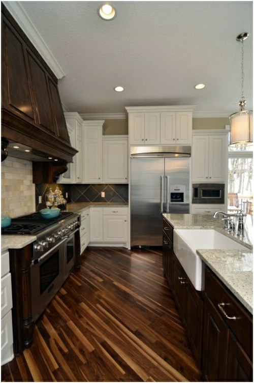 Wood flooring in the kitchen for a homely atmosphere