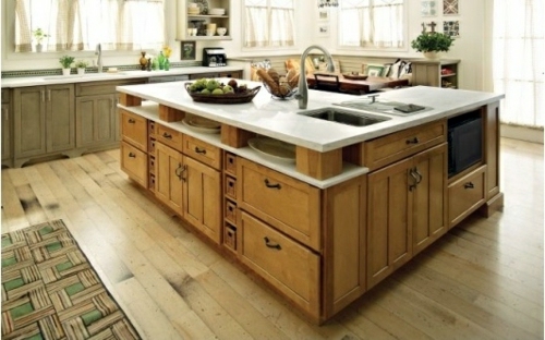 Wood flooring in the kitchen for a homely atmosphere