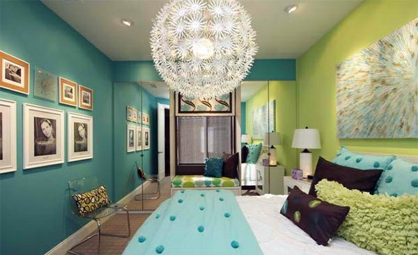 Bedroom colors ideas - blue and bright lime green