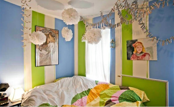 Bedroom colors ideas - blue and bright lime green