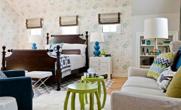 Bedroom colors ideas - blue and bright lime green