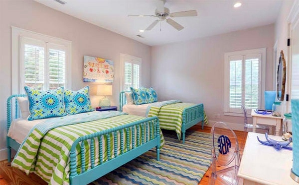 Bedroom colors ideas - blue and bright lime green