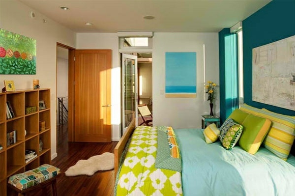 Bedroom colors ideas - blue and bright lime green