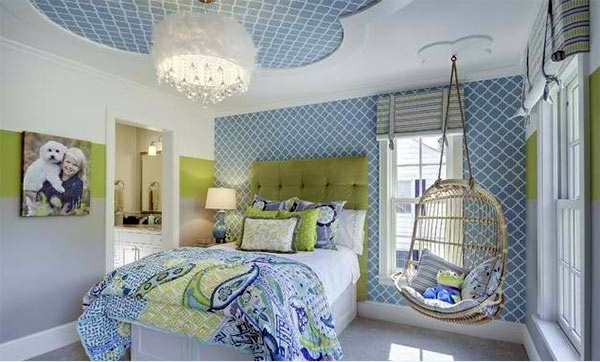 Bedroom colors ideas - blue and bright lime green