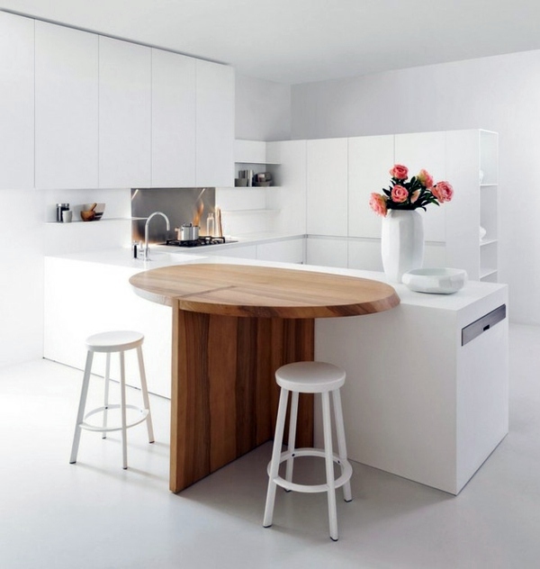 Küche - Minimalistic white kitchen with a dining area - by Elmar Studio