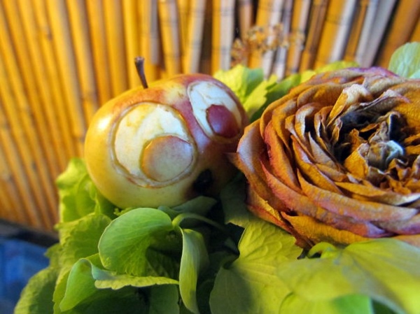 Decorative fruit carving - apple art and expressive faces Decorative fruit carving - apple art and expressive faces