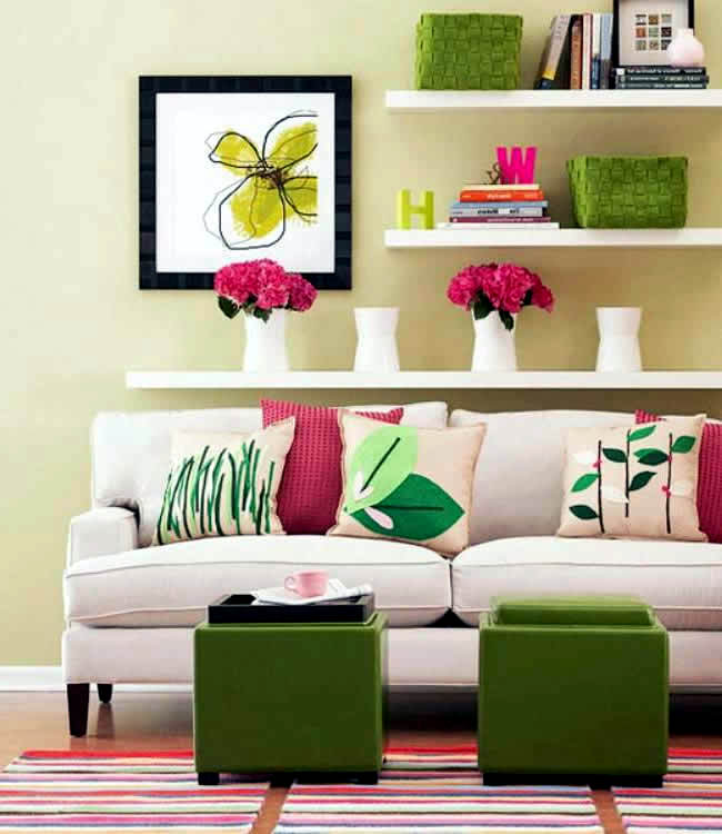 Spring decorations and colors in the living room