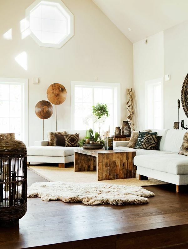 A wooden coffee table in the living room adds warmth and naturalness in A wooden coffee table in the living room adds warmth and naturalness in