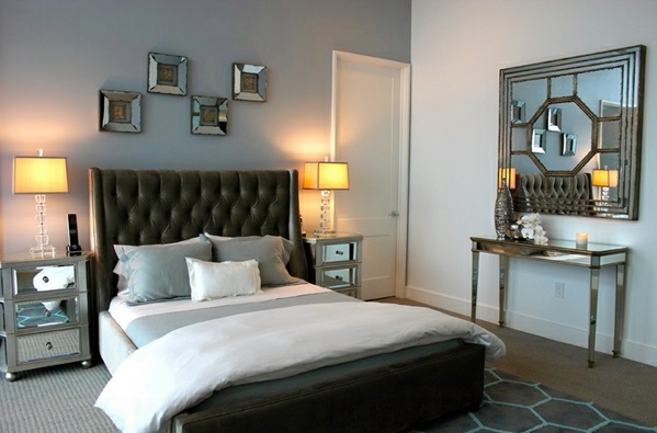 Bedroom furniture and bedside tables with mirror surface Bedroom furniture and bedside tables with mirror surface