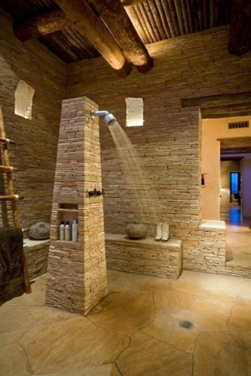 Interesting bathroom design - everything in the bathroom of rough stone