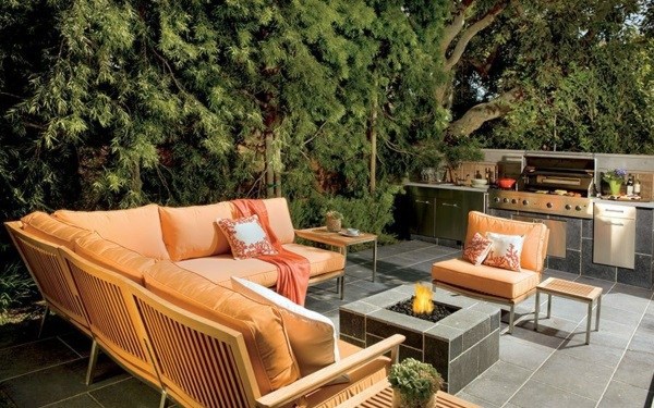Lounge furniture in the garden for a party area outside