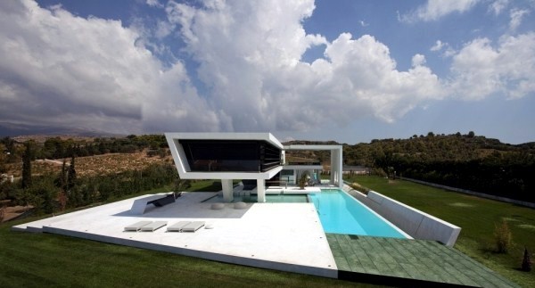 Minimalist house design with pure geometric forms