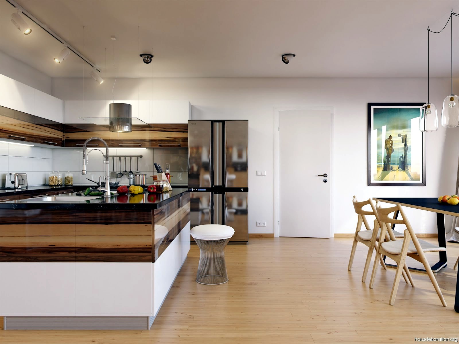 Wood tones and white Wood tones and white