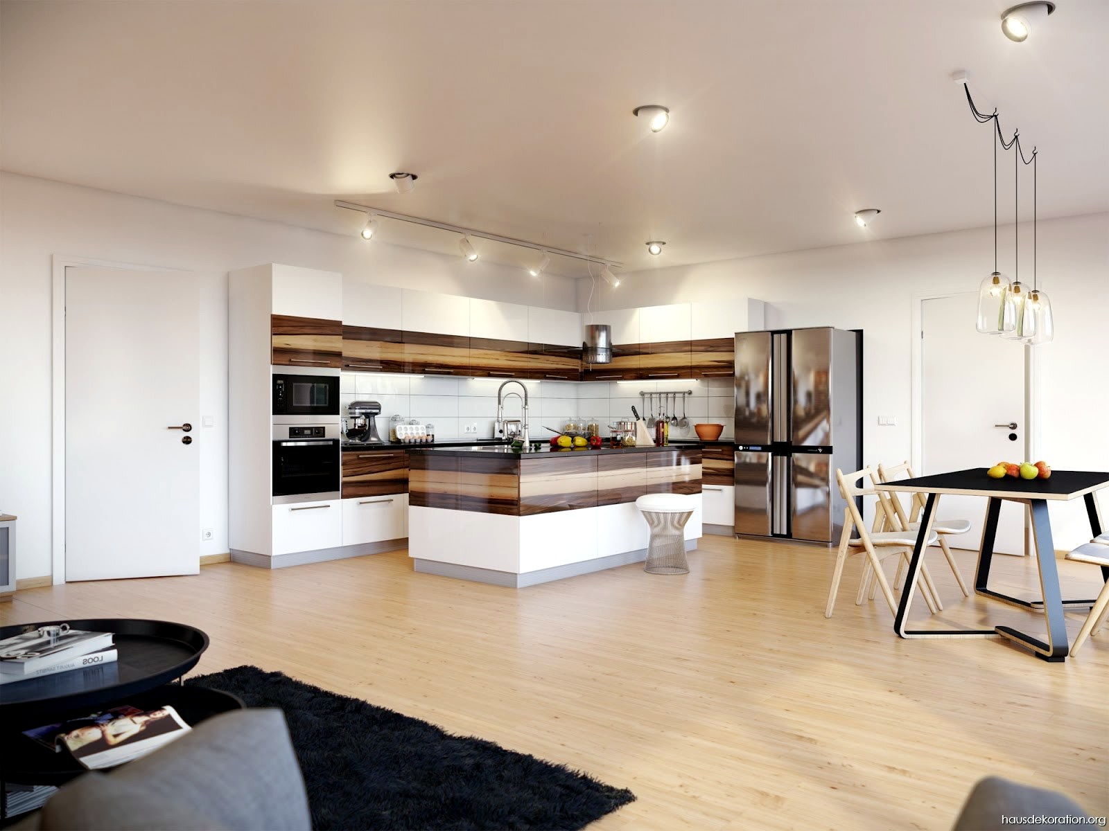 Wood tones and white Wood tones and white