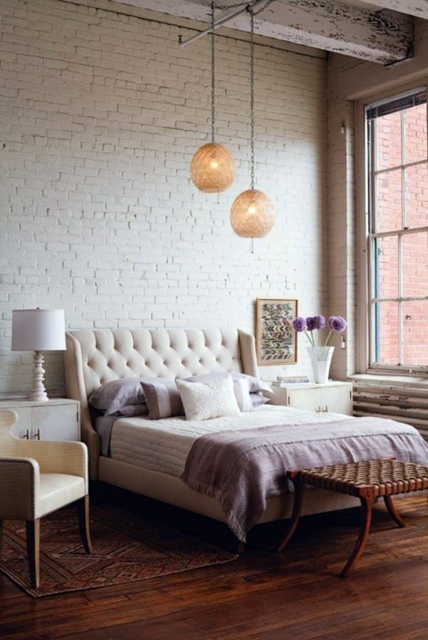 How you could decorate a brick wall behind your bed 31 ideas