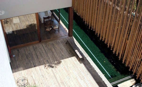 Modern house with a pond in the garden