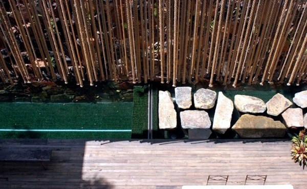 Modern house with a pond in the garden