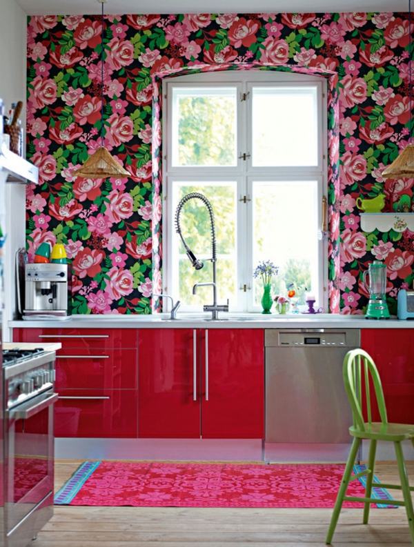 Farben - Wallpaper and fabrics with floral pattern for decoration in interior design