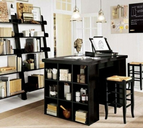 Clever workplace design with more storage space Clever workplace design with more storage space